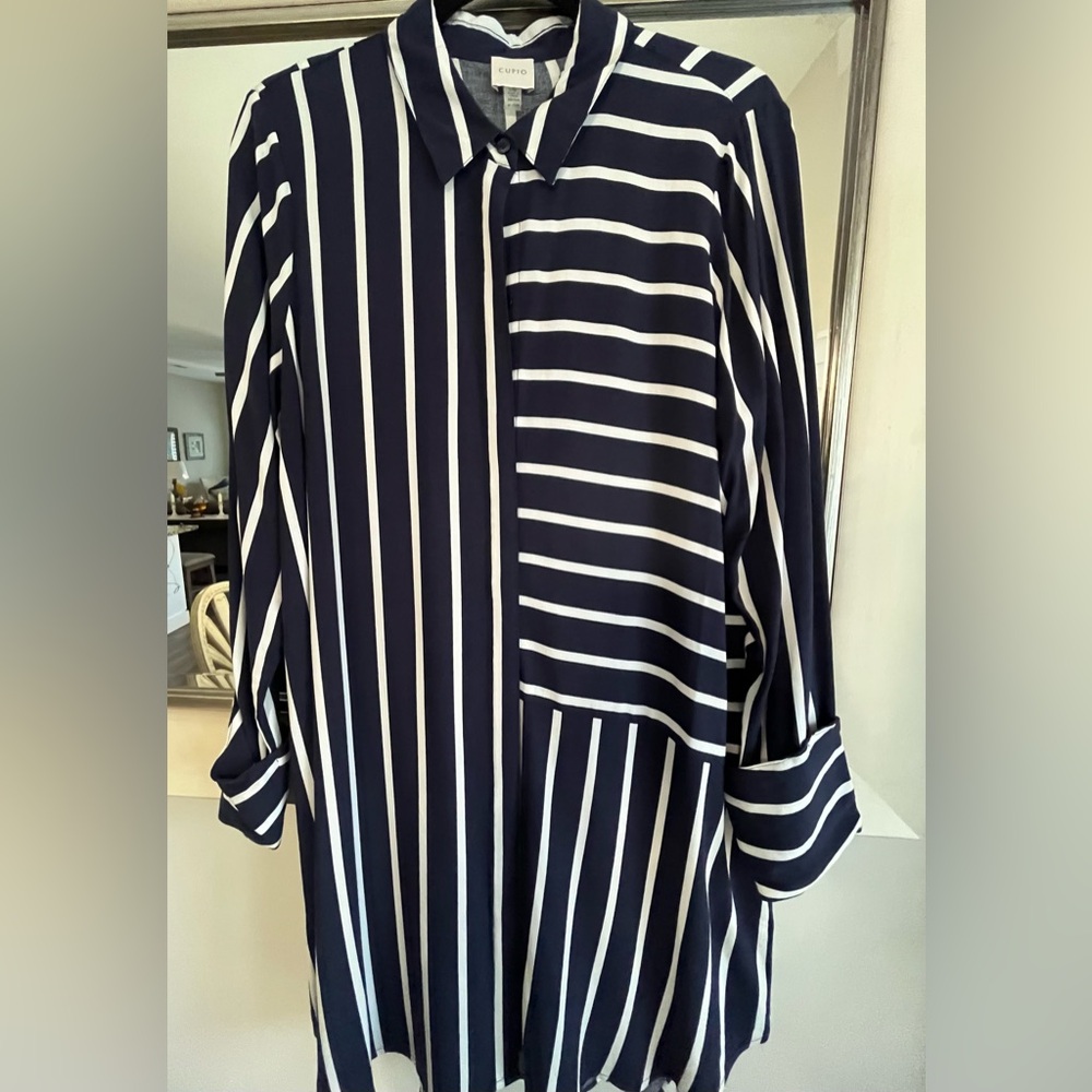Cupio Navy and White Striped Button-Front Shirt - Picture 10 of 10